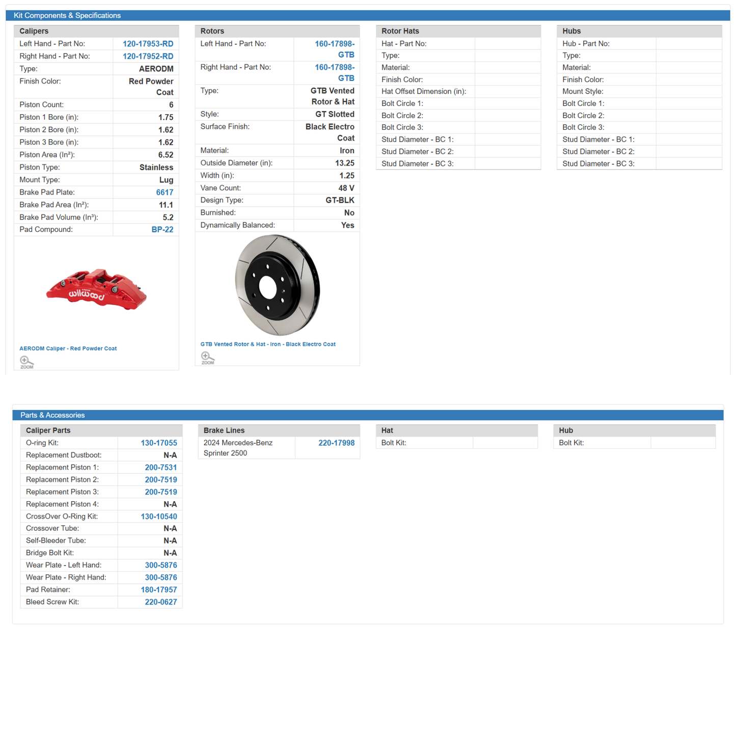 WILWOOD SPRINTER BRAKE KIT: 2500 FRONT