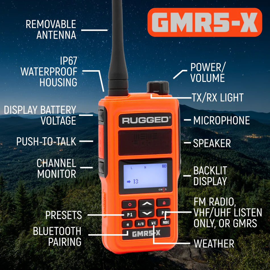 GMR5-X - 5W GMRS Handheld Radio - Waterproof with XL Battery